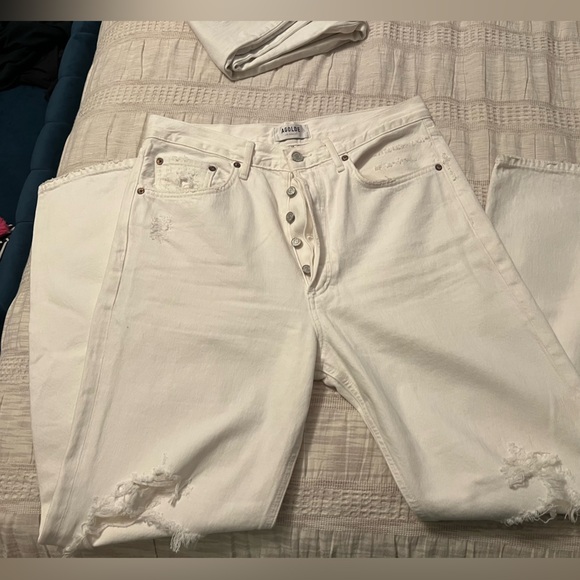 Sz 28 agolde white jeans with holes in knees - Picture 1 of 9